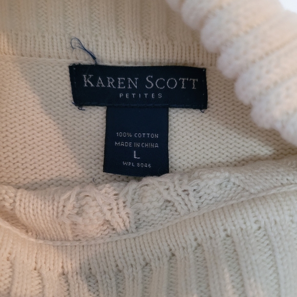 Karen Scott Women's Size LP Long Sleeve Sweater Cream & Gray - Picture 3 of 9
